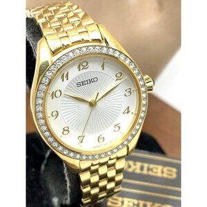 Seiko Women's Watch SUR394 Quartz Crystal Accents Gold Stainless Steel 29mm